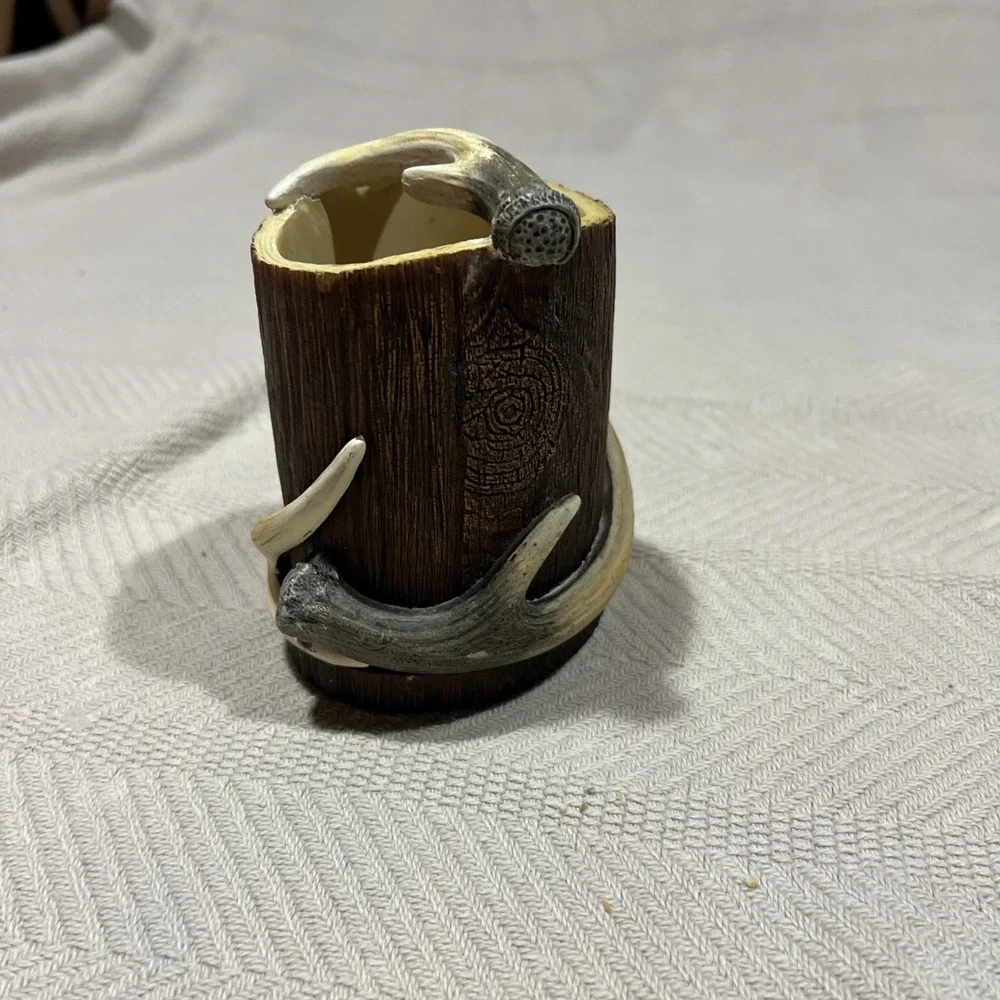 Realistic Wood with Faux Antler Toothbrush Holder Wildlife Forest Rustic Cabin